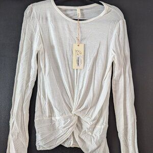 NWT cream front twist long-sleeved sheer pullover